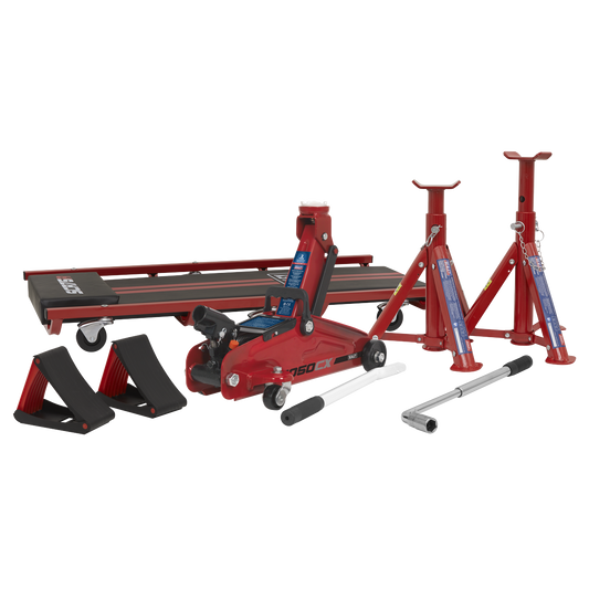 Lifting Kit (Inc Jack, Axle Stands, Creeper, Chocks & Wrench) 2 Tonne 5pc