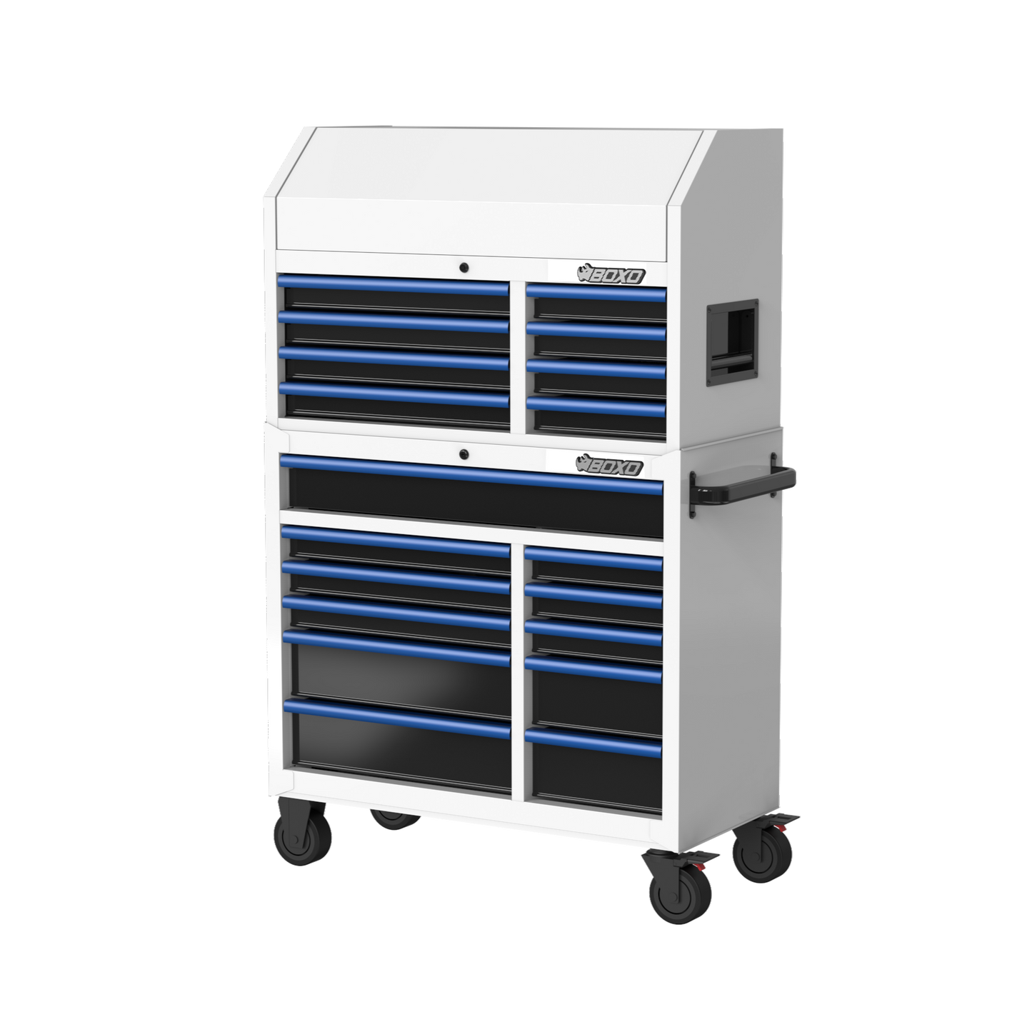 BOXO 41" 19 Drawer Toolbox Stack with Drawer Trim Pack - White Body with Coloured Trim Pack