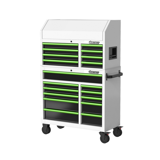 BOXO 41" 19 Drawer Toolbox Stack with Drawer Trim Pack - White Body with Coloured Trim Pack
