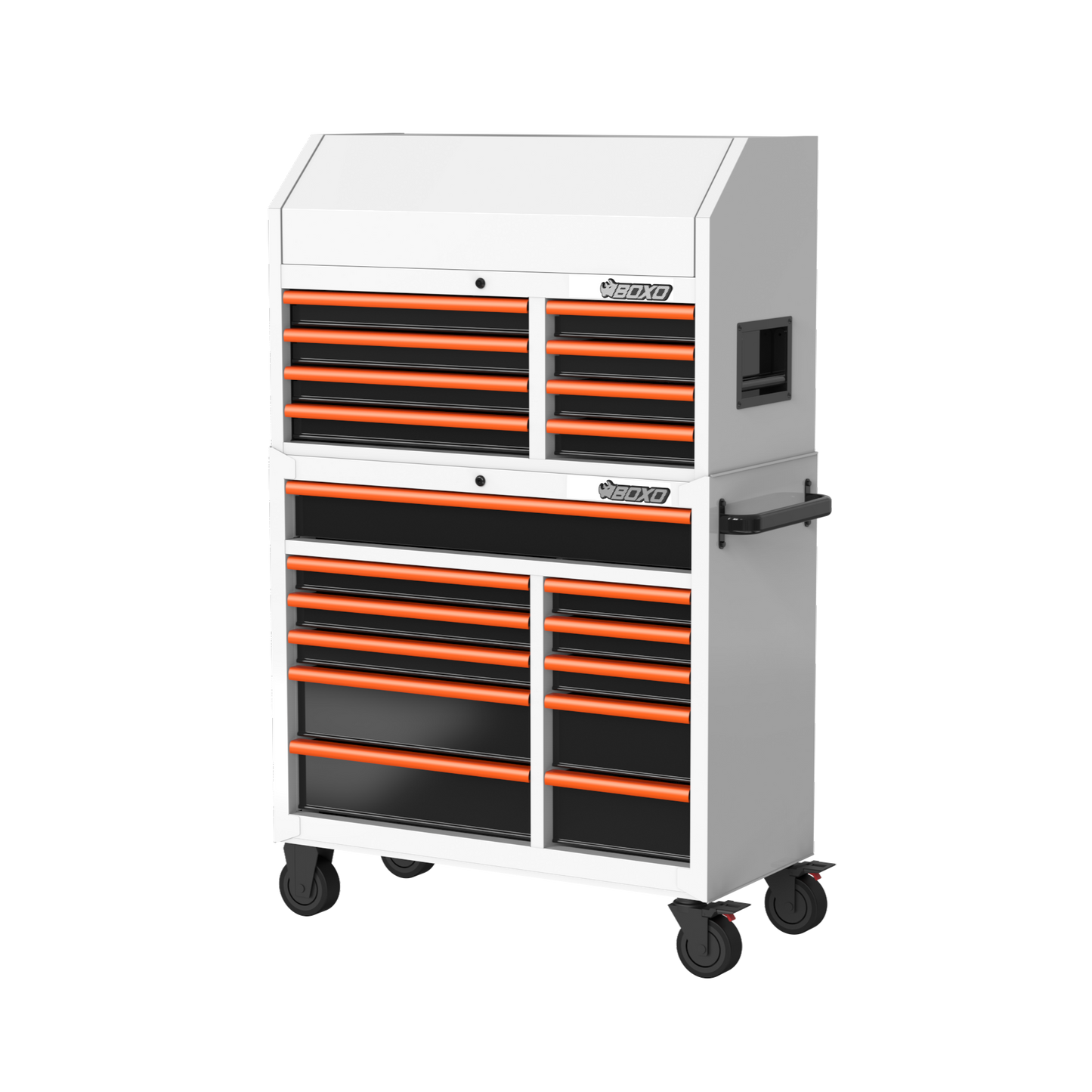 BOXO 41" 19 Drawer Toolbox Stack with Drawer Trim Pack - White Body with Coloured Trim Pack