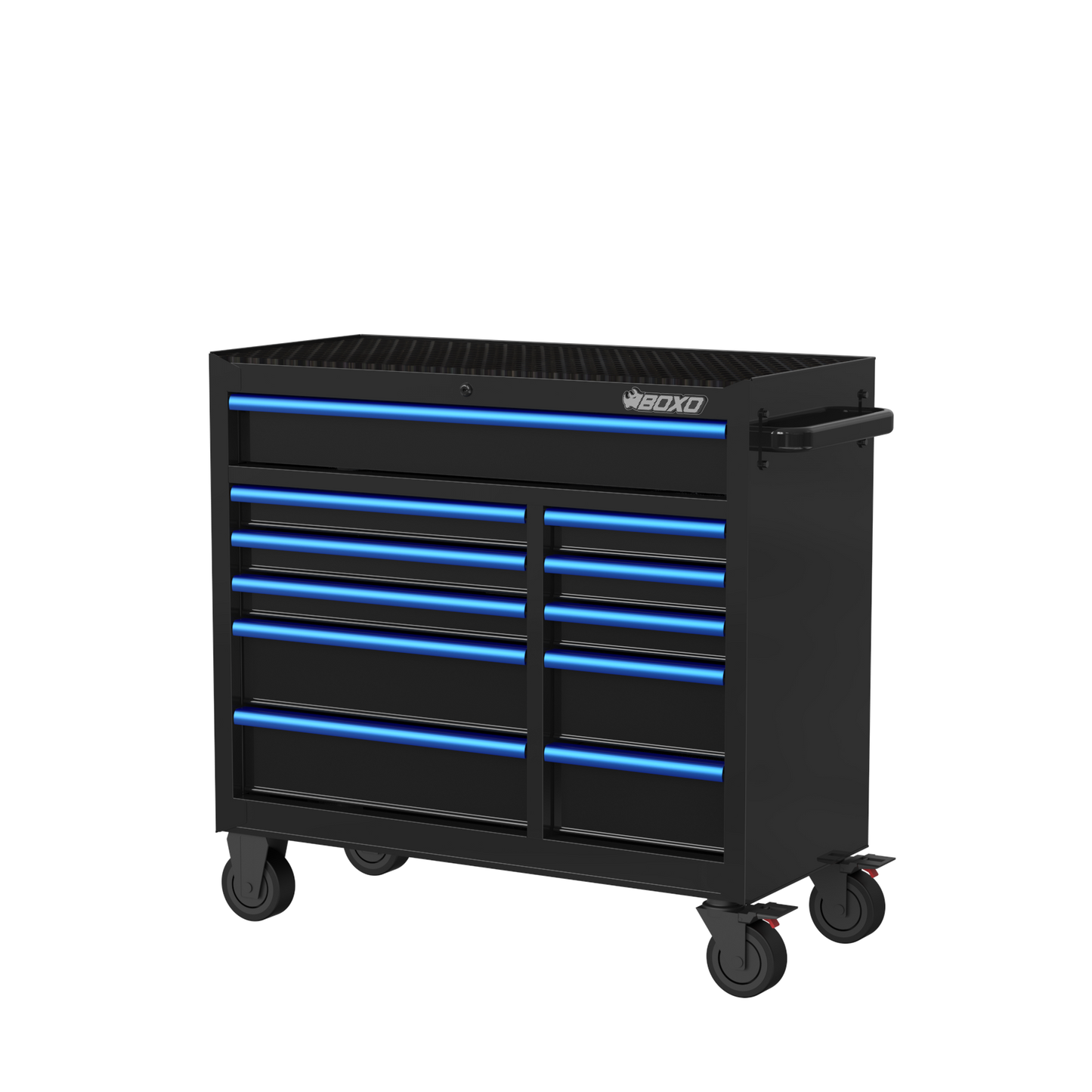 BOXO 41" 11 Drawer Roll Cabinet with Drawer Trim Pack - Black Body with Coloured Trim Pack