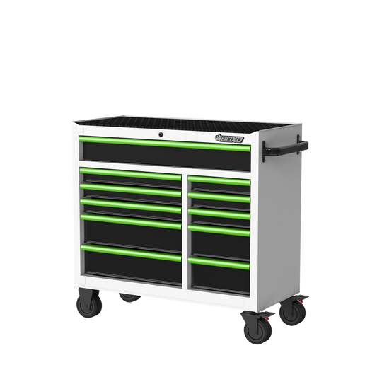BOXO 41" 11 Drawer Roll Cabinet with Drawer Trim Pack - White Body with Coloured Trim Pack