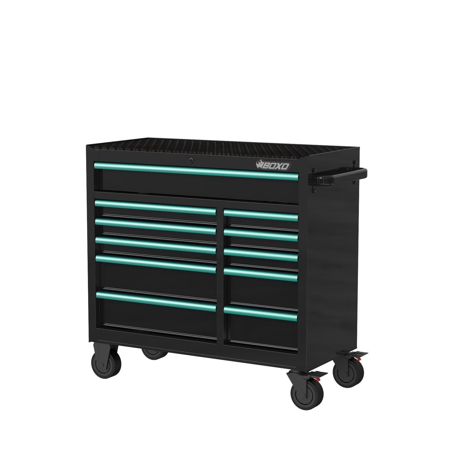 BOXO 41" 11 Drawer Roll Cabinet with Drawer Trim Pack - Black Body with Coloured Trim Pack