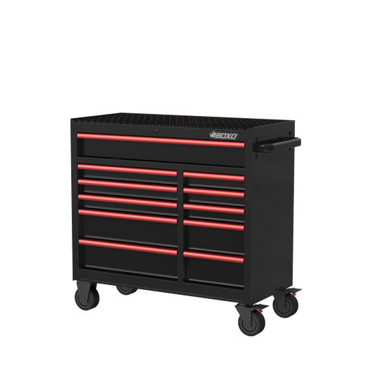BOXO 41" 11 Drawer Roll Cabinet with Drawer Trim Pack - Black Body with Coloured Trim Pack
