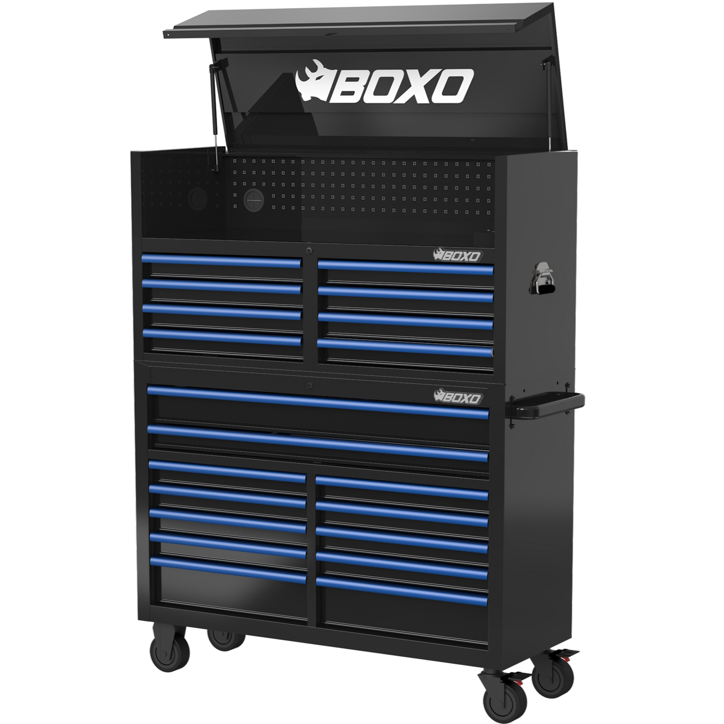 BOXO 53" 20 Drawer Toolbox Stack with Drawer Trim Pack - Black Body with Trim Colour Options