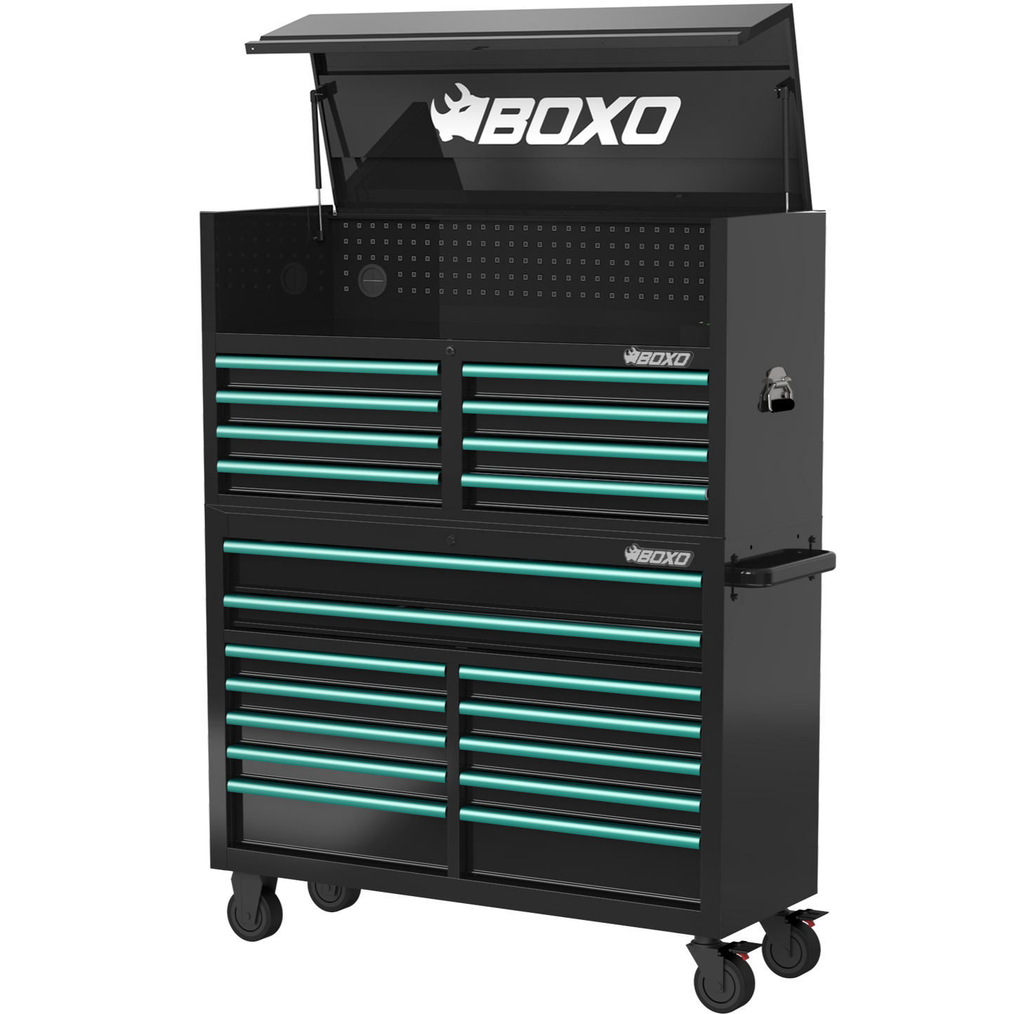 BOXO 53" 20 Drawer Toolbox Stack with Drawer Trim Pack - Black Body with Trim Colour Options