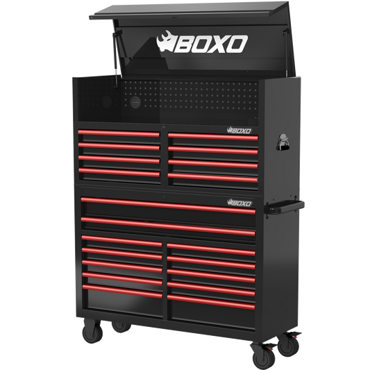 BOXO 53" 20 Drawer Toolbox Stack with Drawer Trim Pack - Black Body with Trim Colour Options