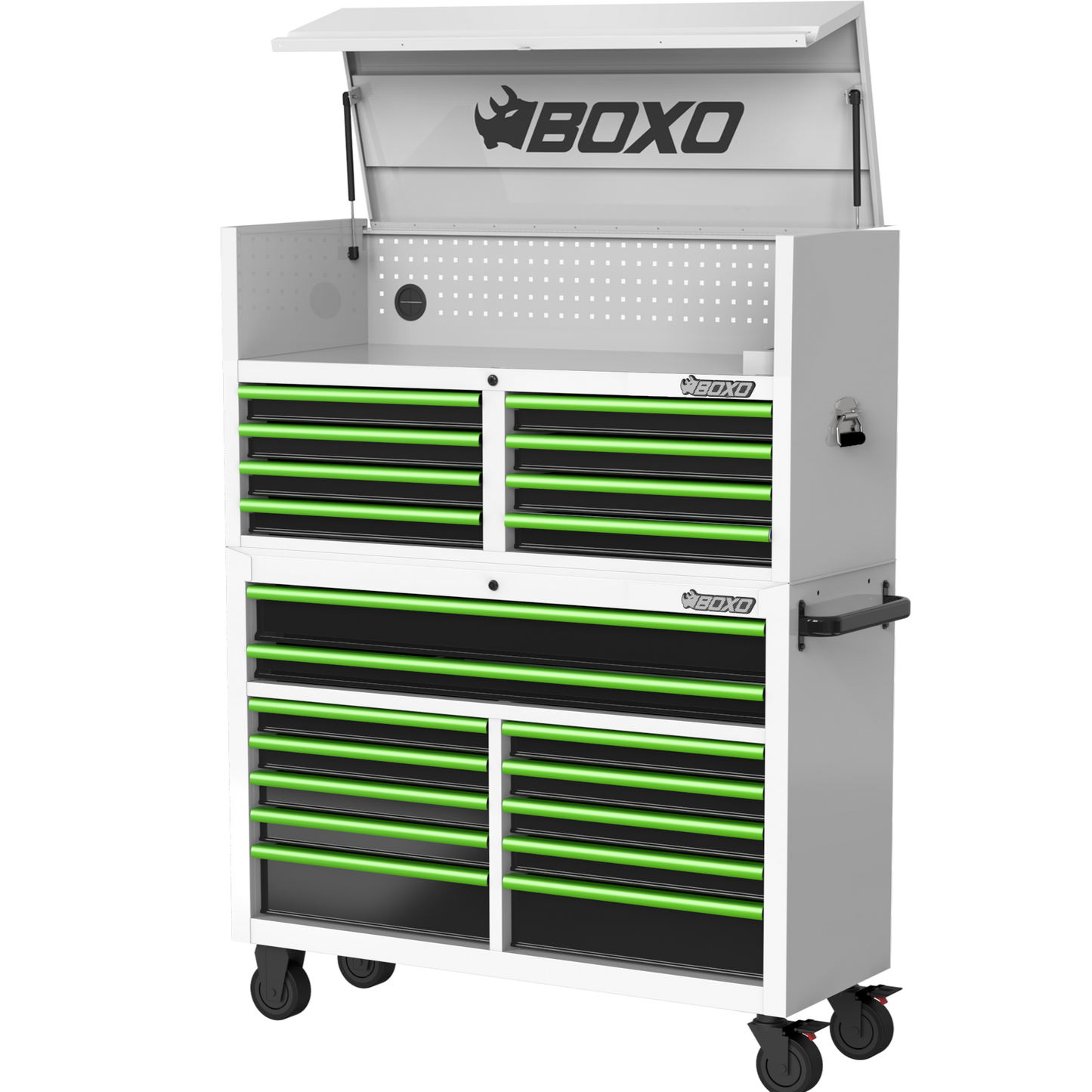 BOXO 53" 20 Drawer Toolbox Stack with Drawer Trim Pack - White Body with Trim Colour Options