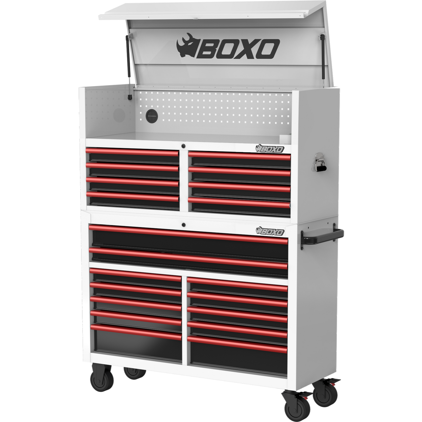 BOXO 53" 20 Drawer Toolbox Stack with Drawer Trim Pack - White Body with Trim Colour Options