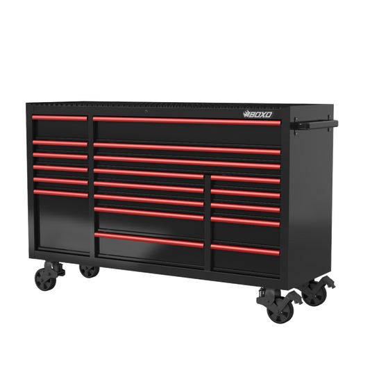 BOXO 72" 19 Drawer Triple Bank Roll Cabinet with Drawer Trim Pack - Black Body & Trim Colour Options