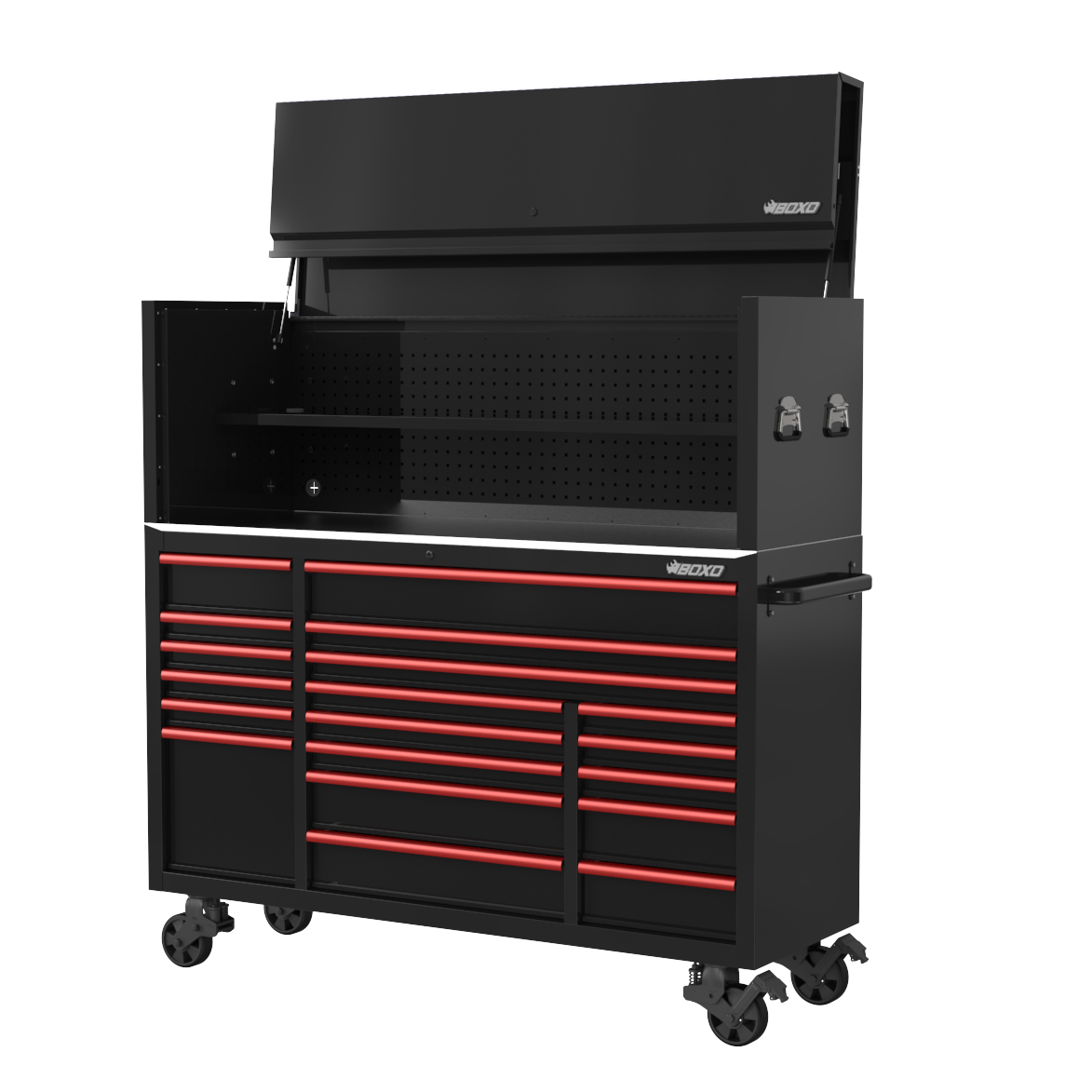 BOXO 72" 19 Drawer Toolbox Stack with Drawer Trim Pack - Black Body & Trim Colour Options