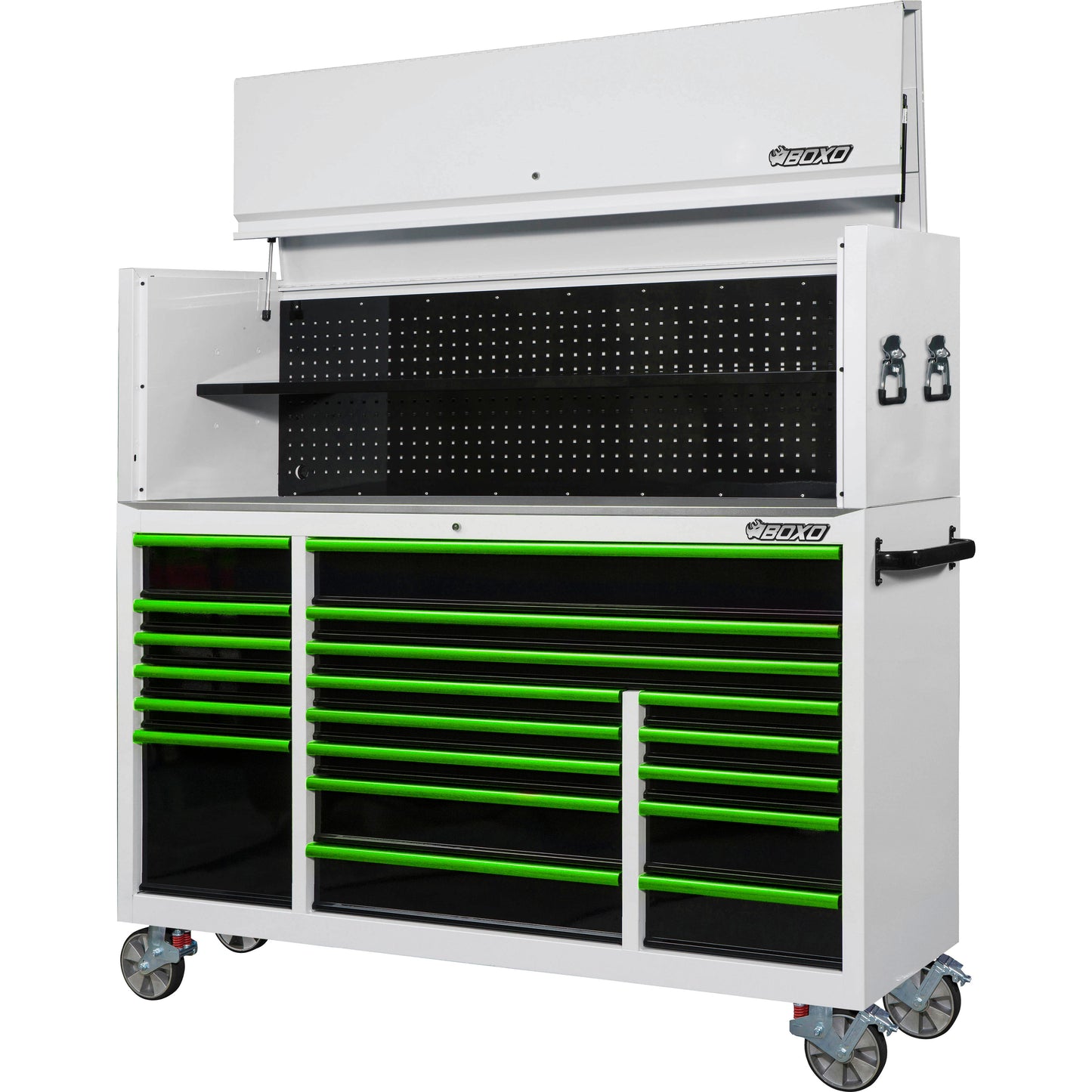 BOXO 72" 19 Drawer Toolbox Stack with Drawer Trim Pack - White Body & Trim Colour Options