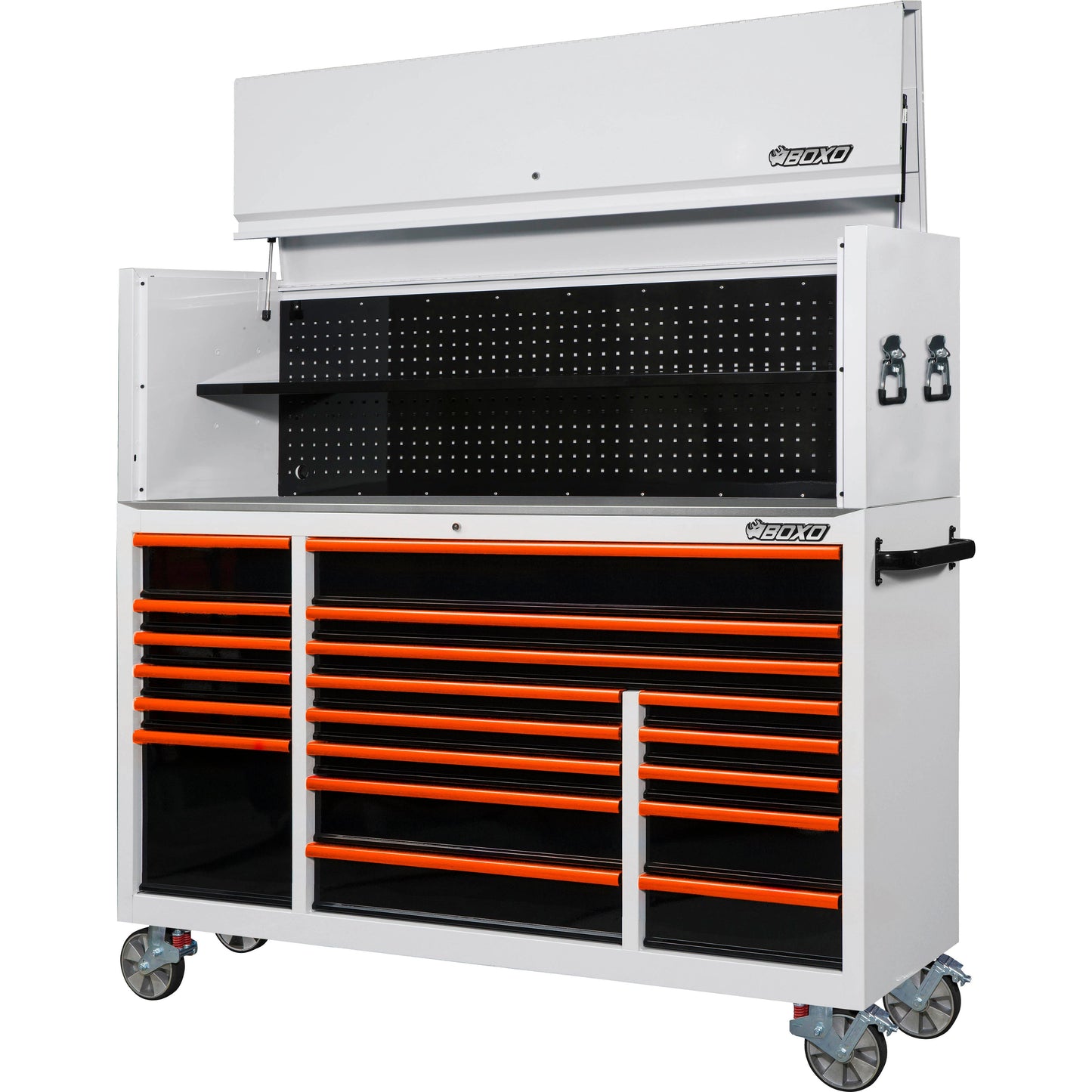 BOXO 72" 19 Drawer Toolbox Stack with Drawer Trim Pack - White Body & Trim Colour Options