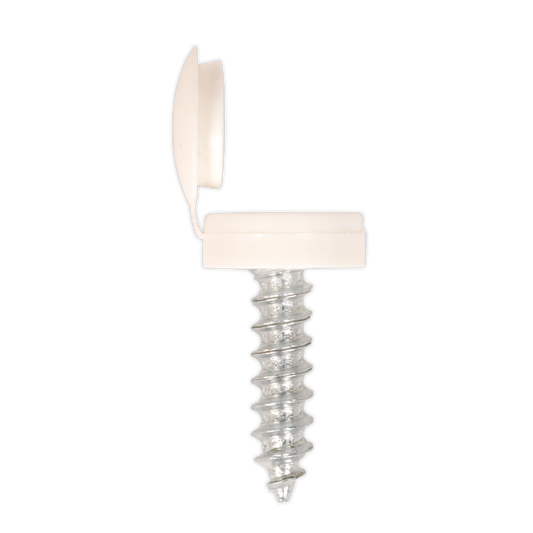 Numberplate Screw with Flip Cap 4.2 x 19mm, White - Pack of 50
