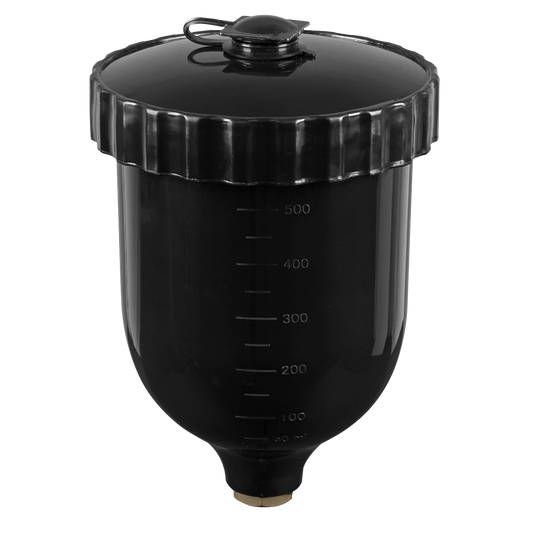 UV Paint Spray Gun Pot with Brass Fitting 600ml - Black