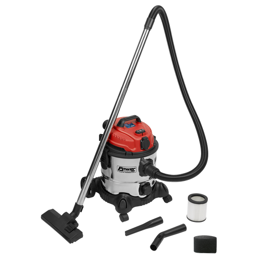 20L Industrial Vacuum Cleaner Wet & Dry with Stainless Drum & Auto Start 1400W/230V