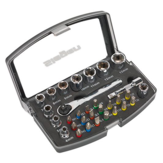 Siegen Socket & Bit Set 1/4"Sq Drive 31pc