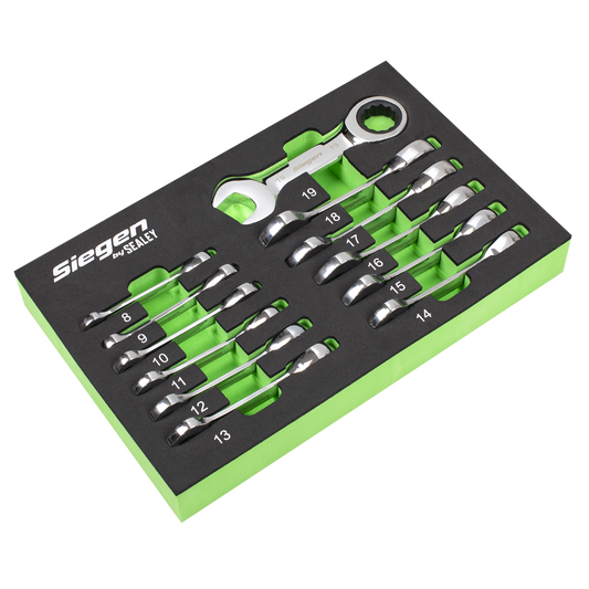 Siegen Stubby Combination Ratchet Spanner Set in EVA Foam Tray 12pc