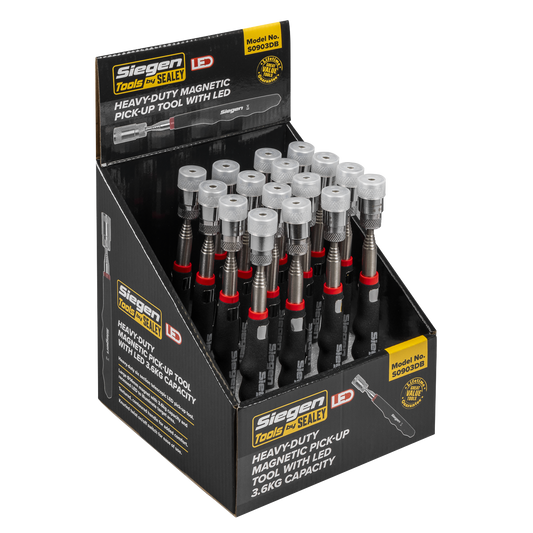 Siegen Heavy-Duty Magnetic Pick-Up Tool with LED 3.6kg Capacity - Display Box of 16