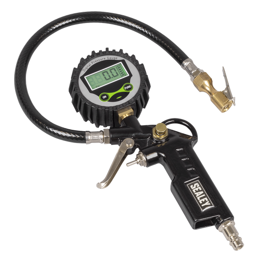 Digital Pistol Grip Tyre Inflator with Clip-On Connector