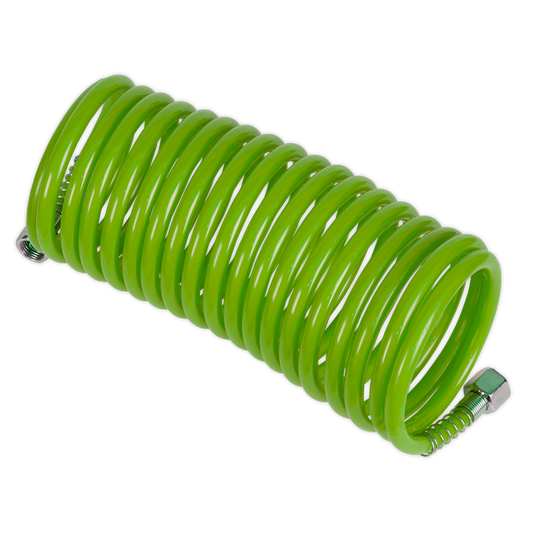 PE Coiled Air Hose with 1/4"BSP Unions 5m x 5mm - Green