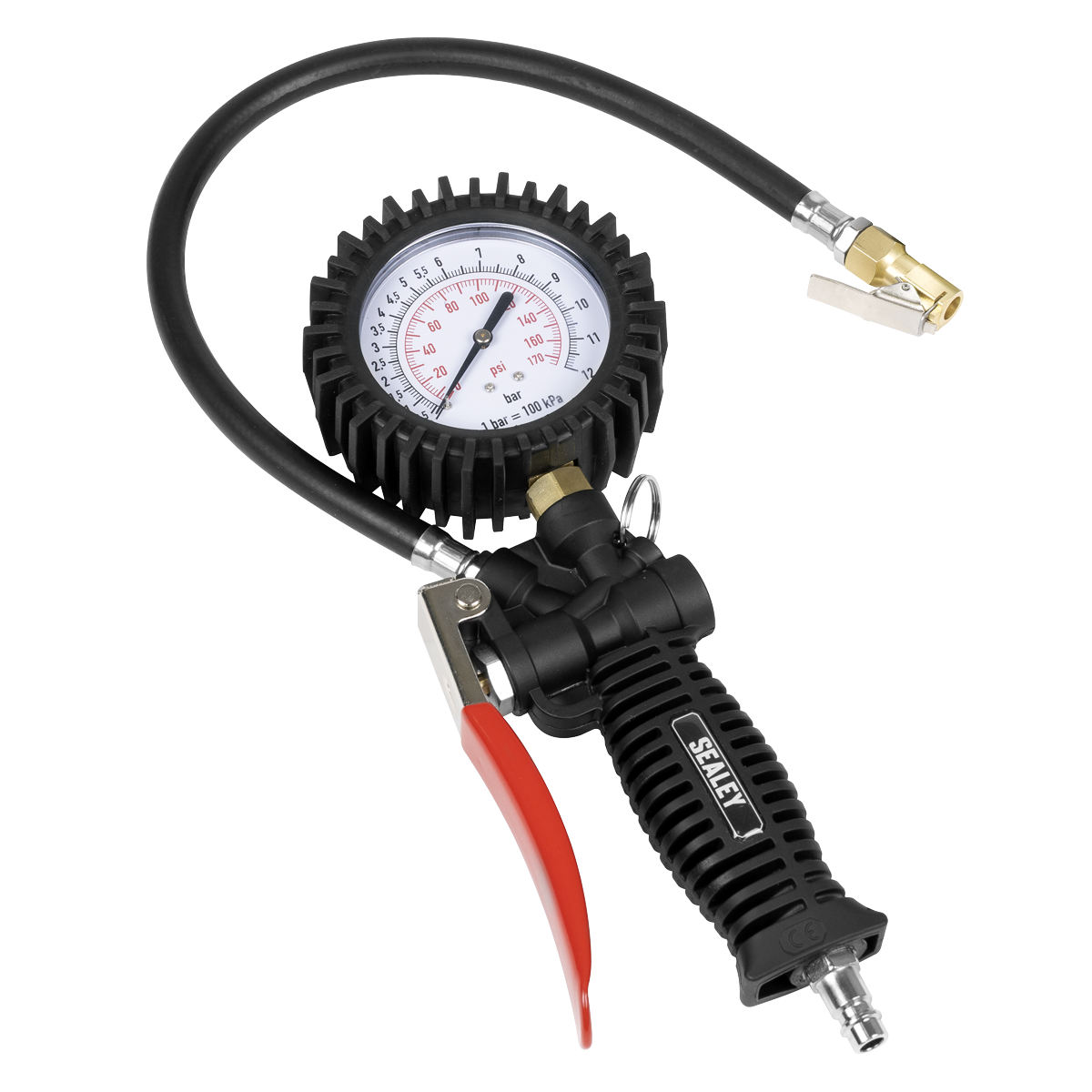Tyre Inflator with Pressure Gauge and Clip-On Connector
