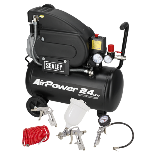 24L Direct Drive Air Compressor 2hp with 4pc Air Accessory Kit