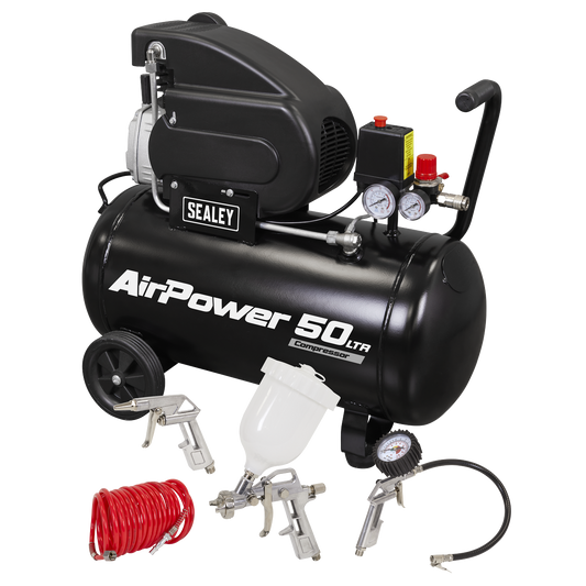 50L Direct Drive Air Compressor 2hp with 4pc Air Accessory Kit