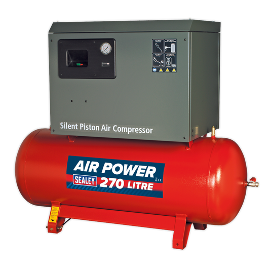 270L Low Noise Belt Drive Air Compressor with Cast Cylinders 7.5hp 2-Stage