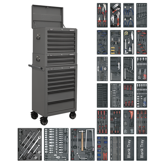 Superline PRO® Tool Chest Combination 14 Drawer with 1179pc Tool Kit - Grey
