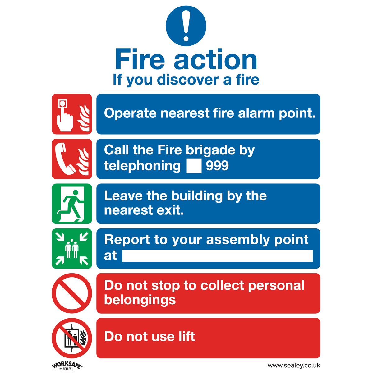 Worksafe® Fire Action With Lift Safety Sign, Self-Adhesive Vinyl - Pack of 10