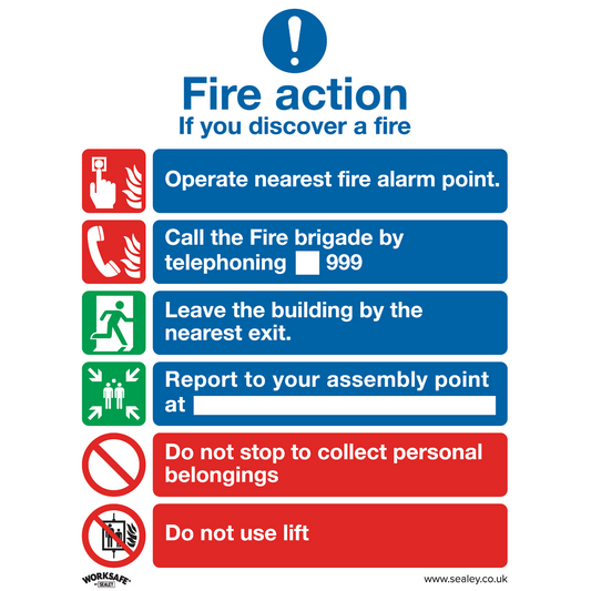 Worksafe® Fire Action With Lift Safety Sign, Self-Adhesive Vinyl - Pack of 10