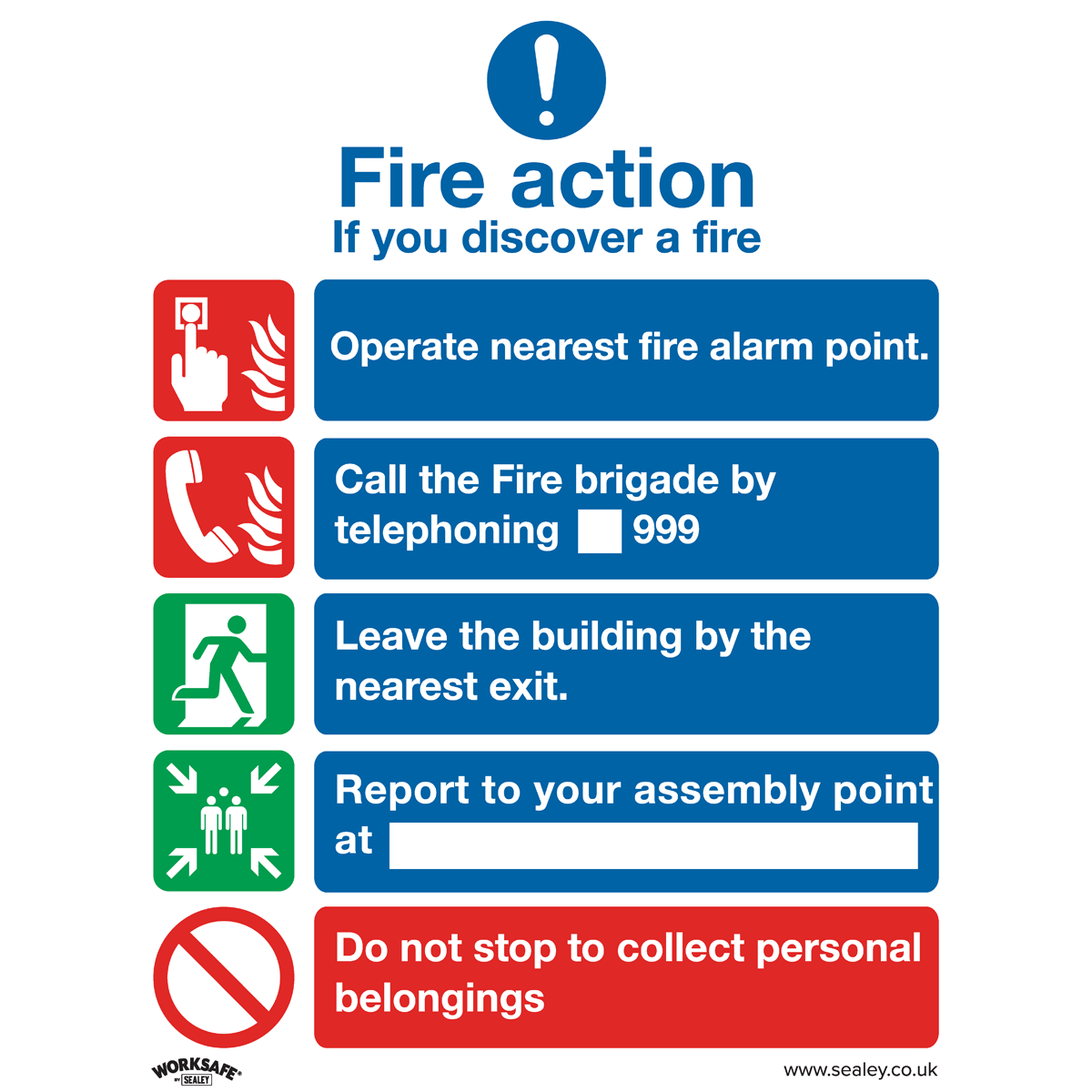 Worksafe® Fire Action Without Lift Safety Sign, Rigid Plastic - Pack of 10