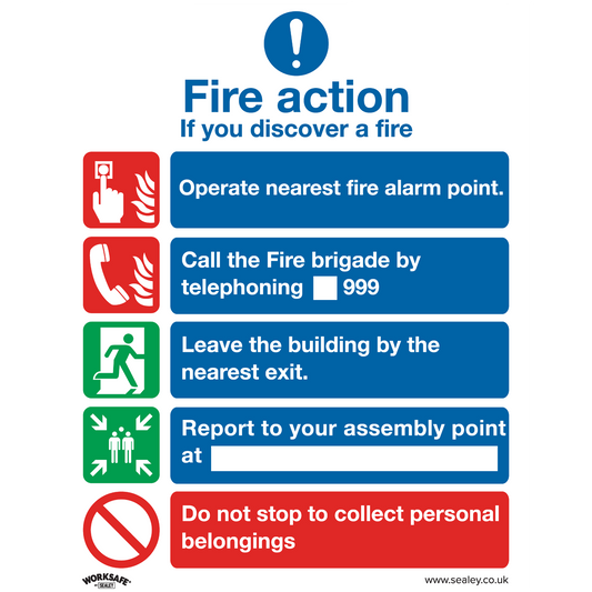 Worksafe® Fire Action Without Lift Safety Sign, Self-Adhesive Vinyl - Pack of 10
