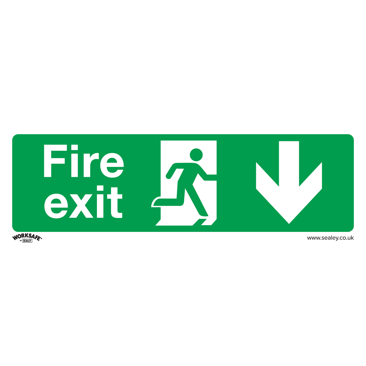 Worksafe® Fire Exit (Down) Safety Sign, Self-Adhesive Vinyl - Pack of 10