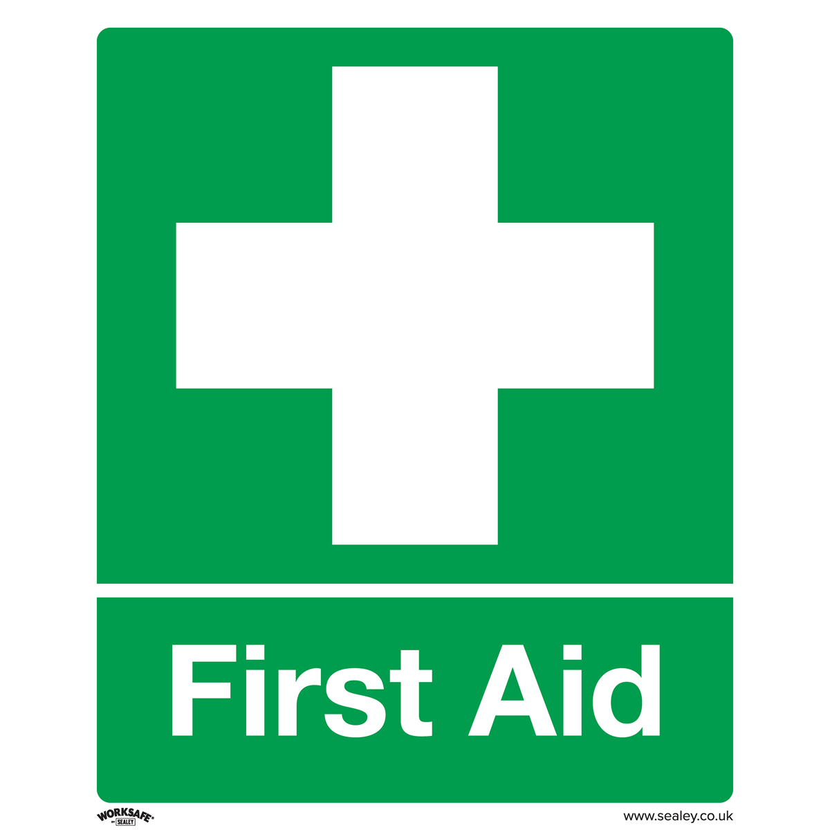 Worksafe® First Aid Safety Sign, Self-Adhesive Vinyl - Pack of 10