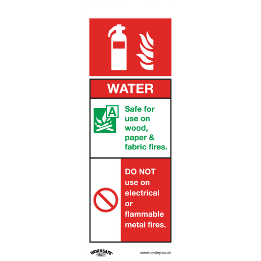 Worksafe® Water Fire Extinguisher Safety Sign - Self-Adhesive Vinyl