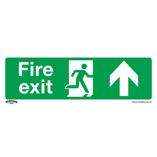 Worksafe® Fire Exit (Up) Safety Sign, Self-Adhesive Vinyl - Pack of 10