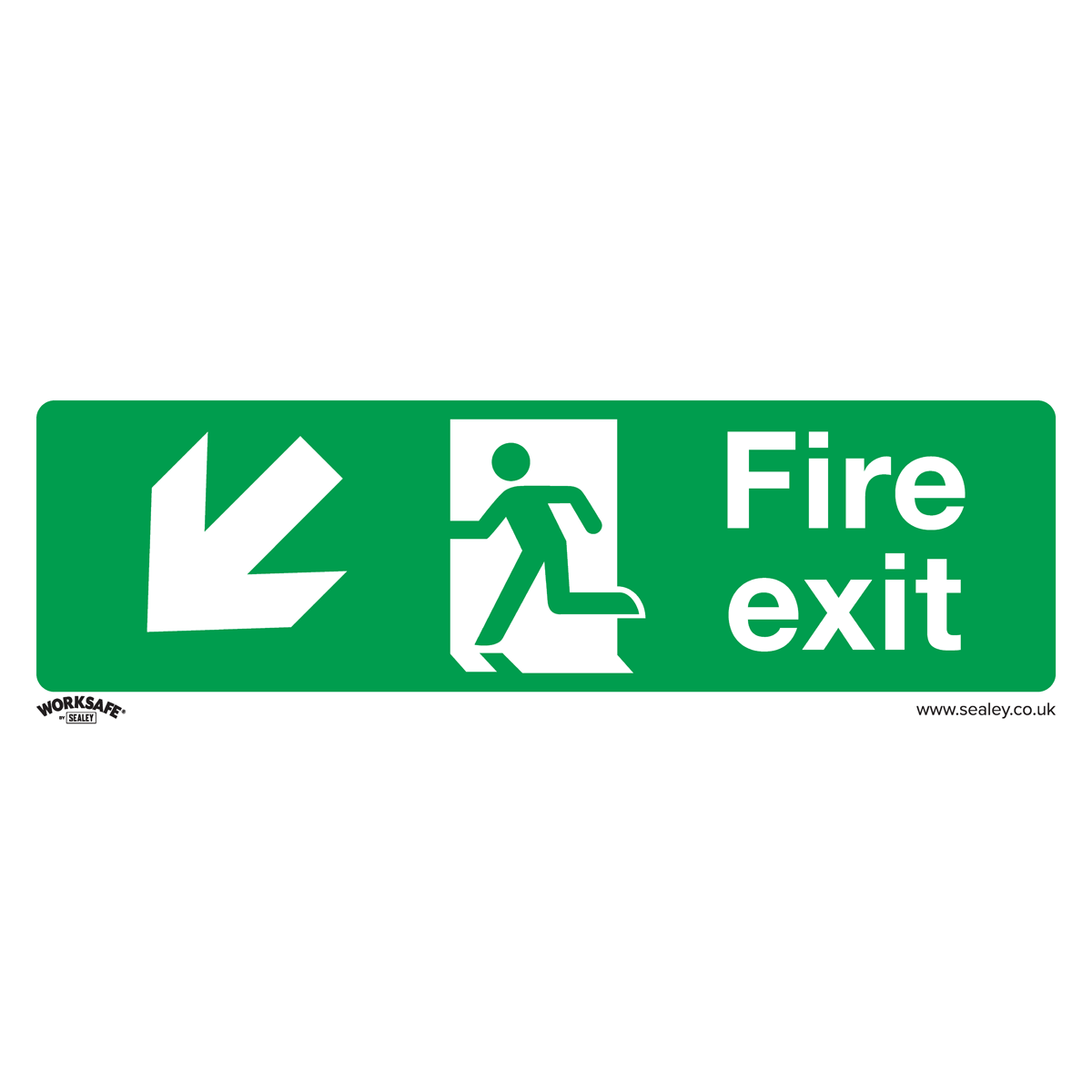 Worksafe® Fire Exit (Down Left) Safety Sign, Self-Adhesive Vinyl - Pack of 10