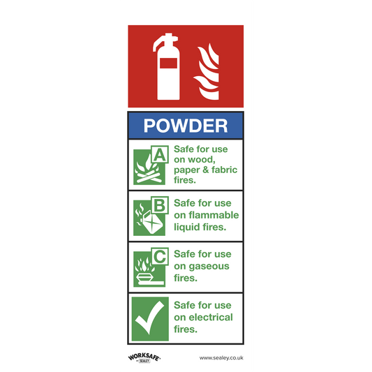 Worksafe® Powder Fire Extinguisher Safety Sign, Self-Adhesive Vinyl - Pack of 10