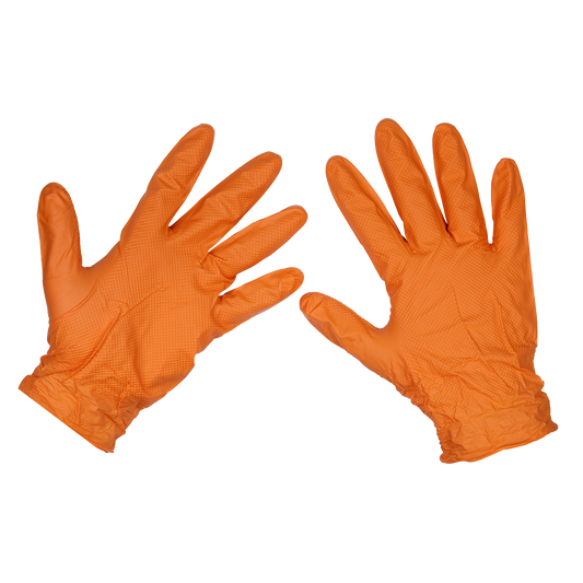 Diamond Grip Extra-Thick Nitrile Powder-Free Gloves, Orange, Large - Pack of 50