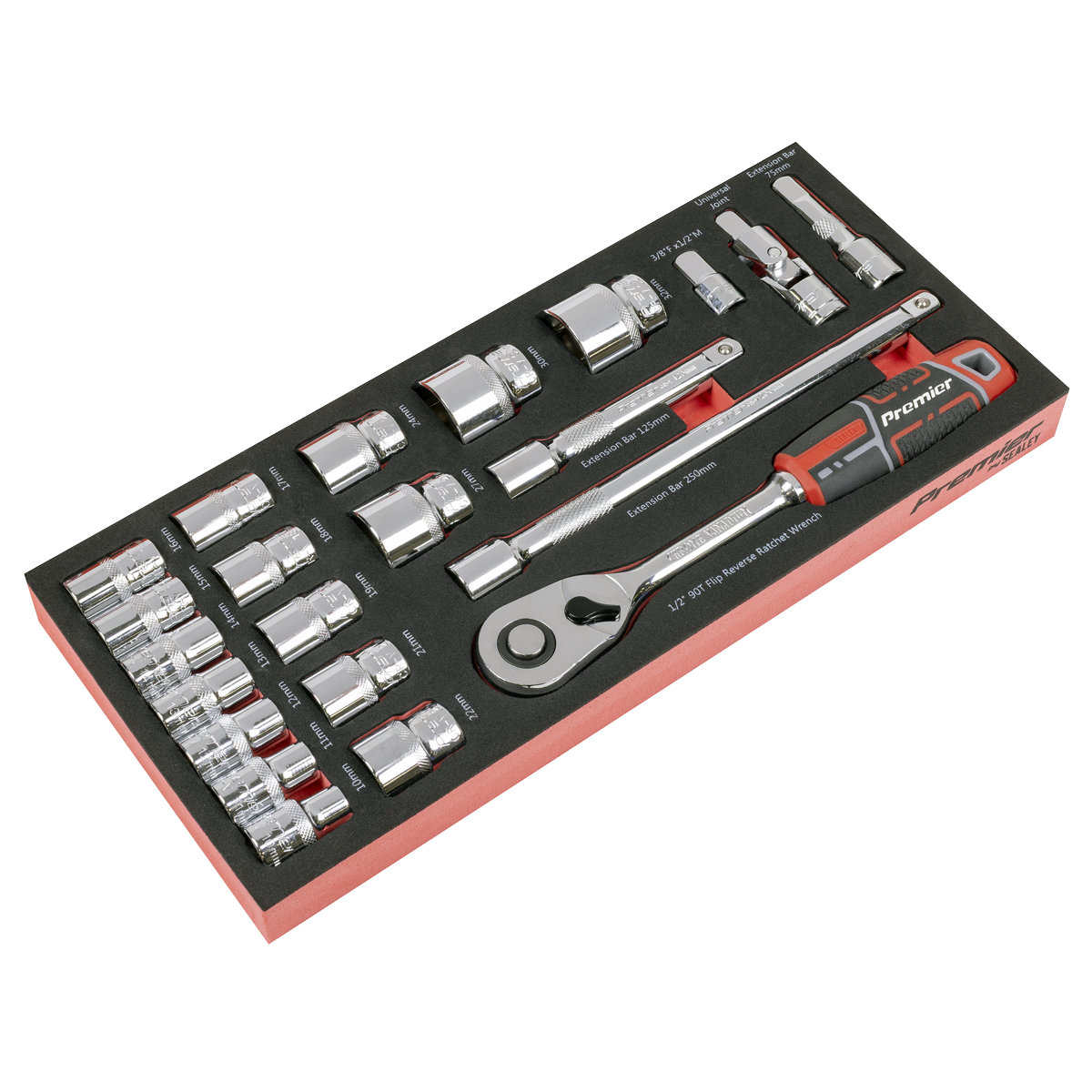 Premier Socket Set with Tool Tray 1/2"Sq Drive 22pc