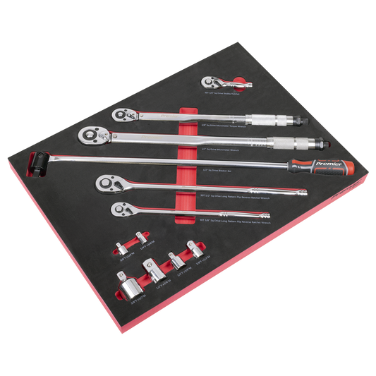 Premier Ratchet, Torque Wrench, Breaker Bar & Socket Adaptor Set with Tool Tray 3/8"Sq & 1/2"Sq Drive 12pc
