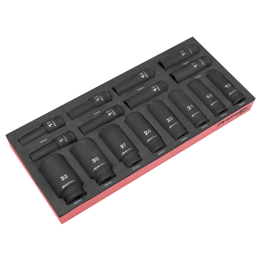 Premier Deep Impact Socket Set with Tool Tray 1/2"Sq Drive 16pc