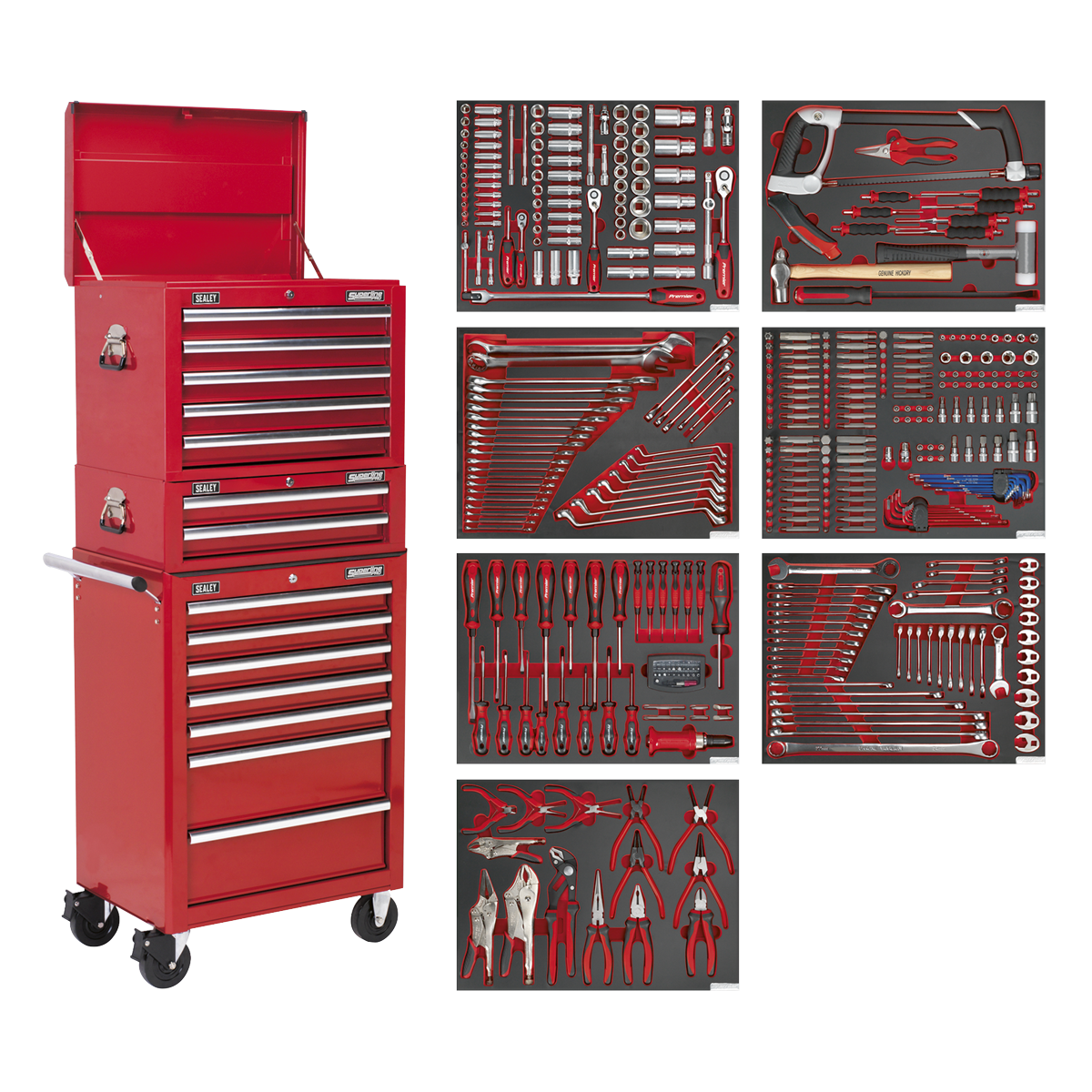 Superline PRO® Tool Chest Combination 14 Drawer with 446pc Tool Kit - Red