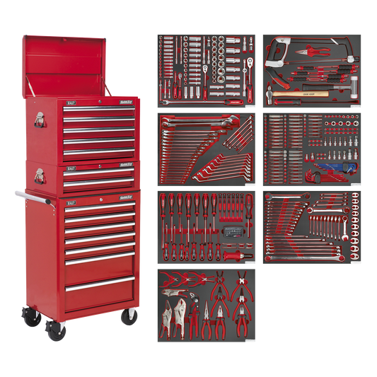 Superline PRO® Tool Chest Combination 14 Drawer with 446pc Tool Kit - Red
