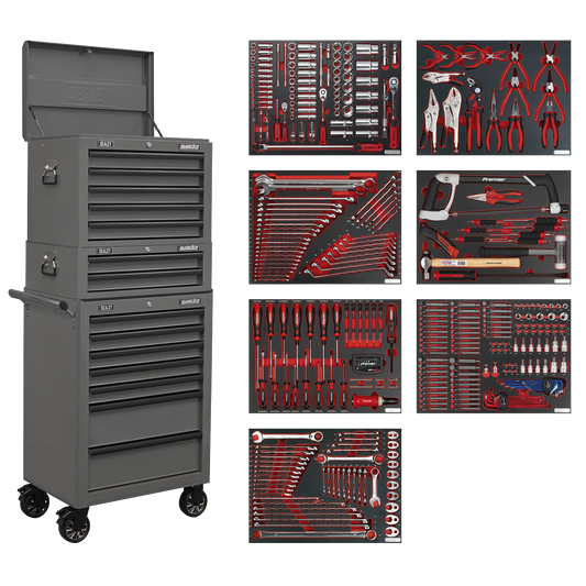 Superline PRO® Tool Chest Combination 14 Drawer with 446pc Tool Kit - Grey