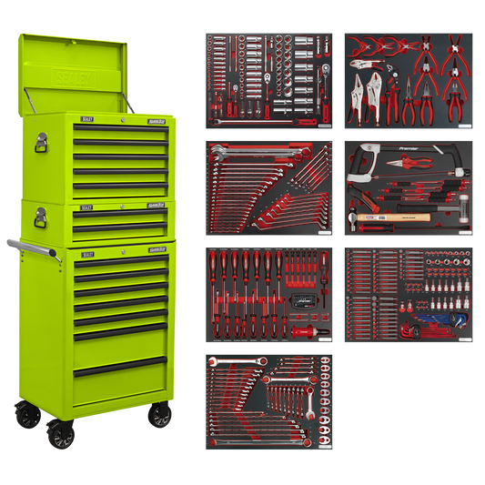 Superline PRO® Tool Chest Combination 14 Drawer with 446pc Tool Kit - Green