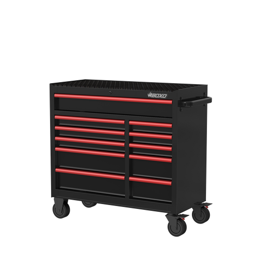BOXO 41" 11 Drawer Roll Cabinet with Drawer Trim Pack - Black Body with Coloured Trim Pack